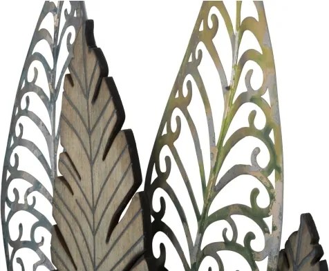 Pannello Decorativo In Ferro E Legno Foglie 75x2,5x87 Cm Oro E Argento Ver.C