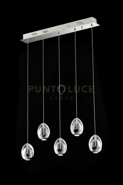 Lampada a sospensione golden egg, rettangolare 5 vetri cromo, led 2...