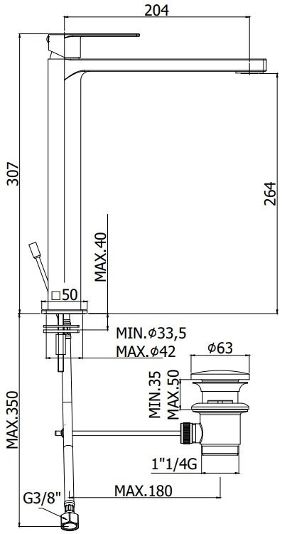 Paffoni Tango Ta085cr Miscelatore Lavabo Alto Prolungato Con Sistema Di Scarico Cromo