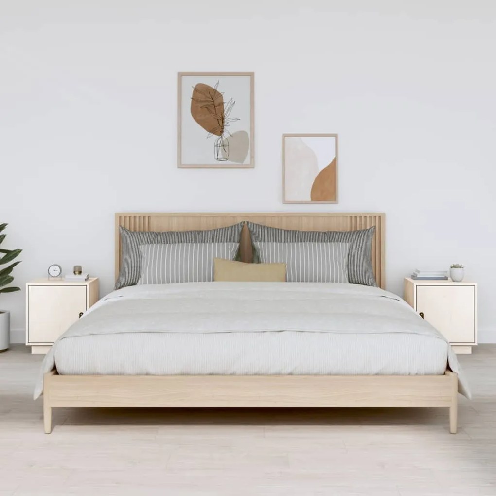 Comodini Bianco 2 Pz 40x34x45 Cm İn Legno Massello Di Pino /