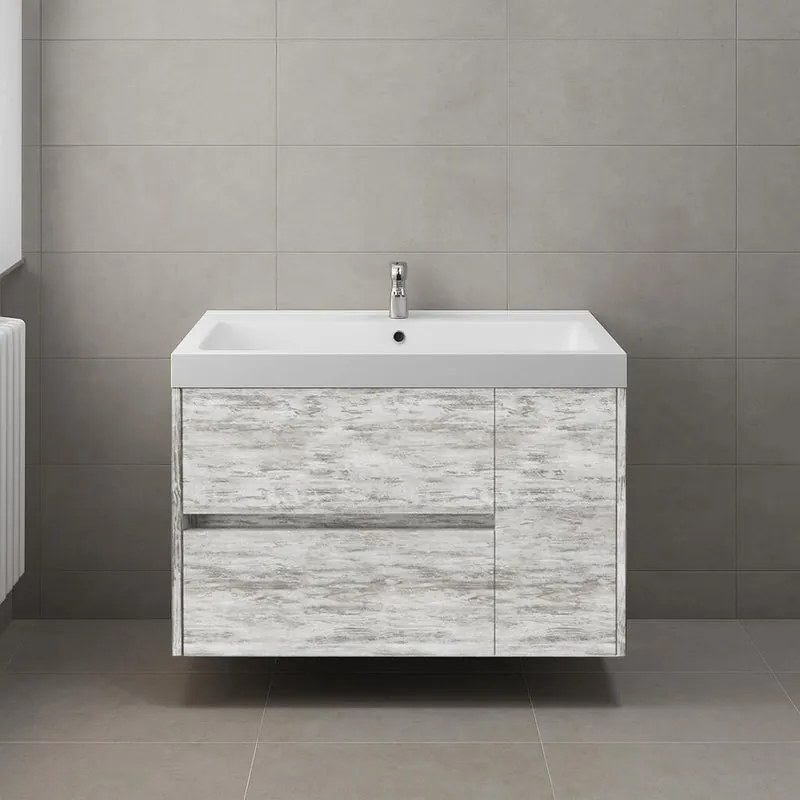 Mobile bagno con lavabo L 80 x H 51 x P 40 cm grigio antico in mdf, 1 anta 2 cassetti per vasca centrale Portofino
