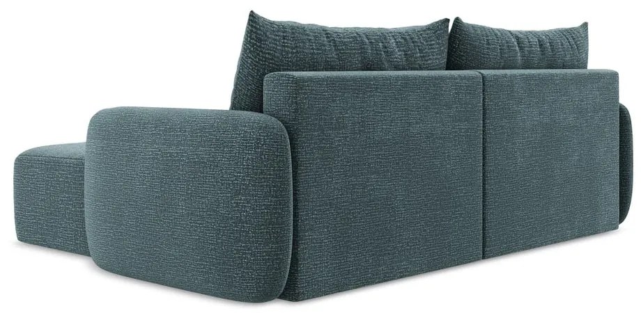 Divano angolare turchese allungabile/con contenitore (con penisola a destra) Kalena – Makamii