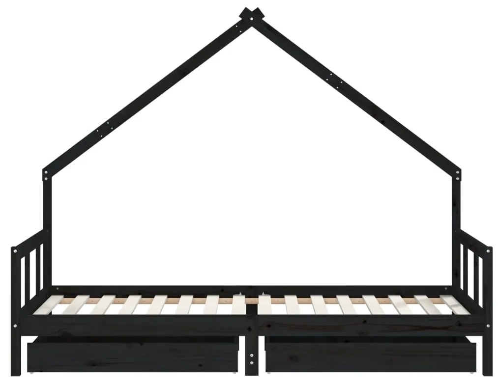 Giroletto bambini con cassetti nero 90x200cm massello di pino