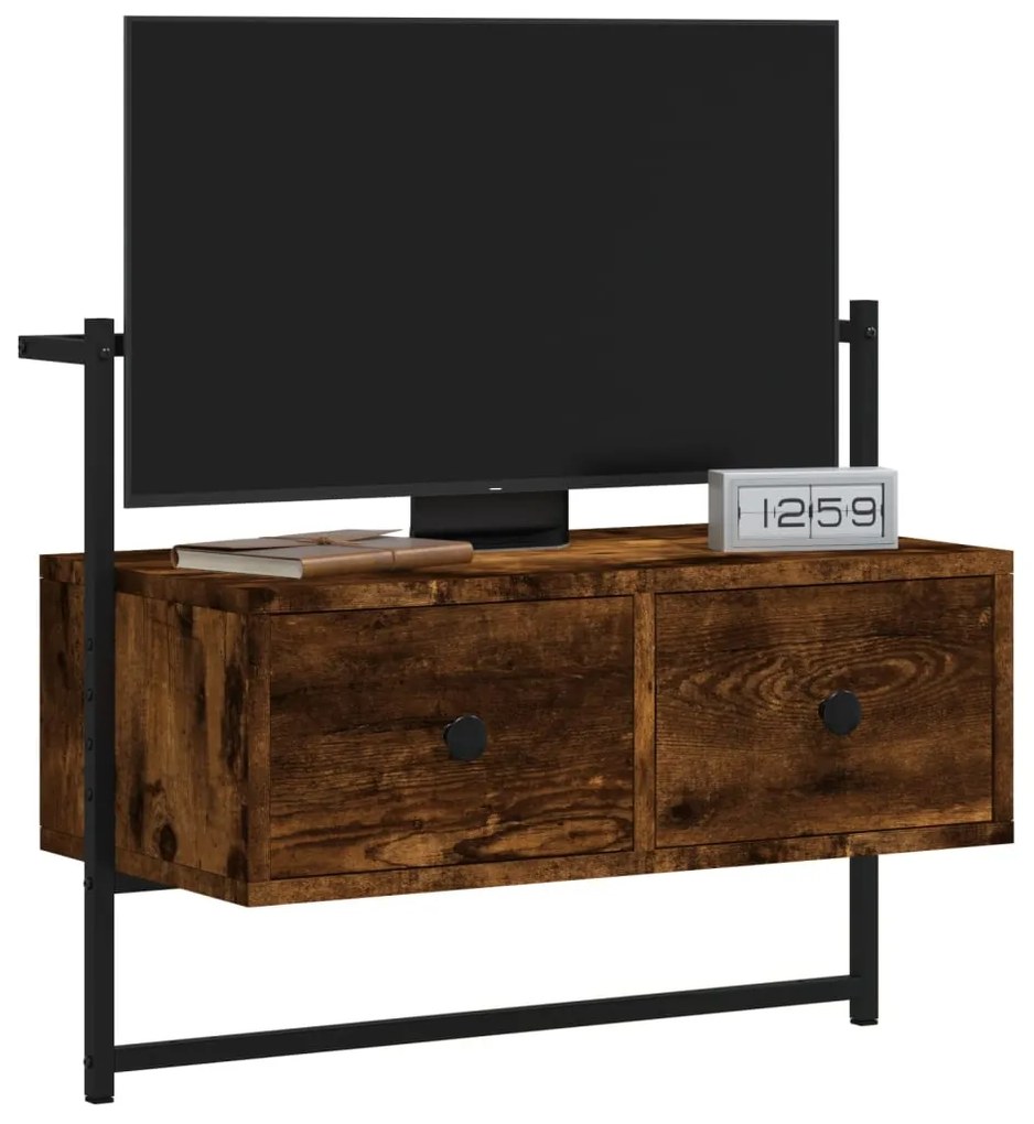 Mobile tv a muro rovere fumo 60,5x30x51 cm in legno multistrato