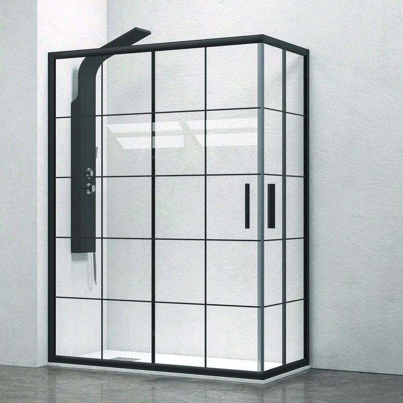 Kamalu - box doccia 110x70 nero opaco con vetro a quadrati neri nico-b1000