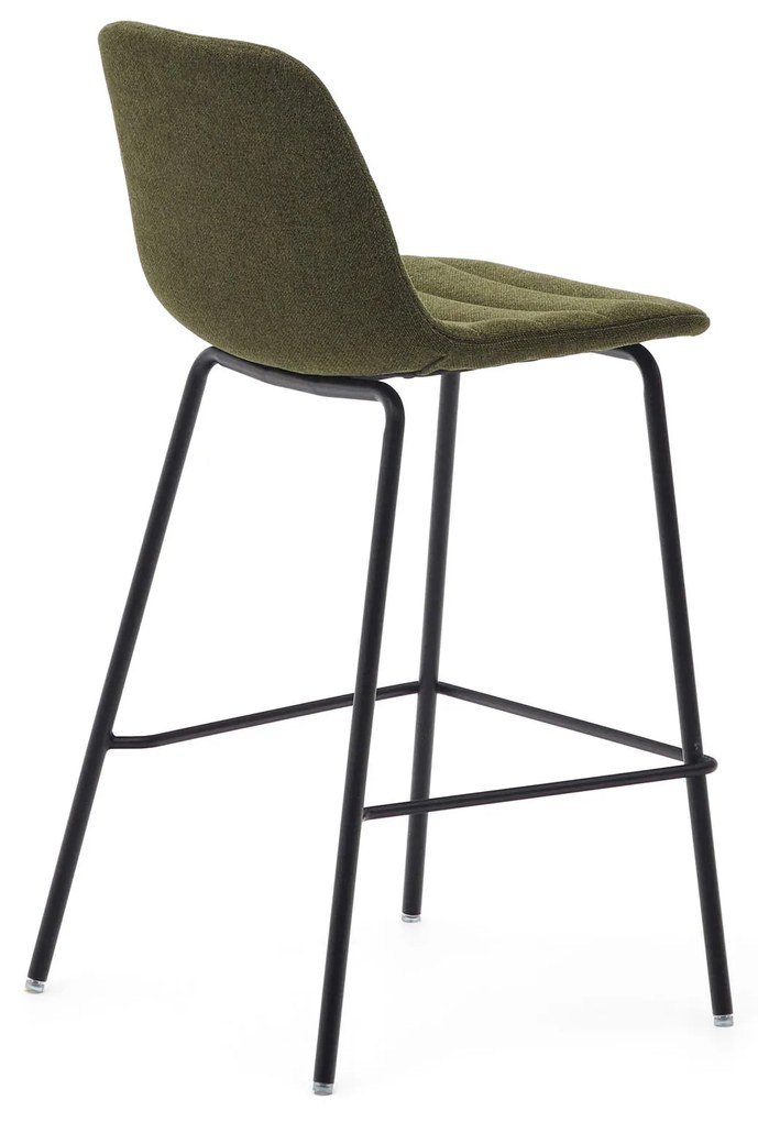 Kave Home - Sgabello Zunilda in ciniglia verde scuro e acciaio con finiture nero opaco, altezza 65 cm