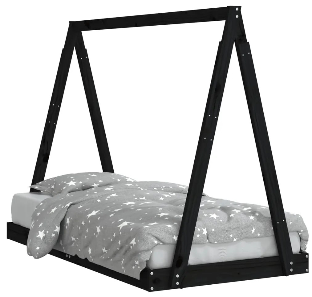 Giroletto per bambini nero 80x160 cm in legno massello di pino