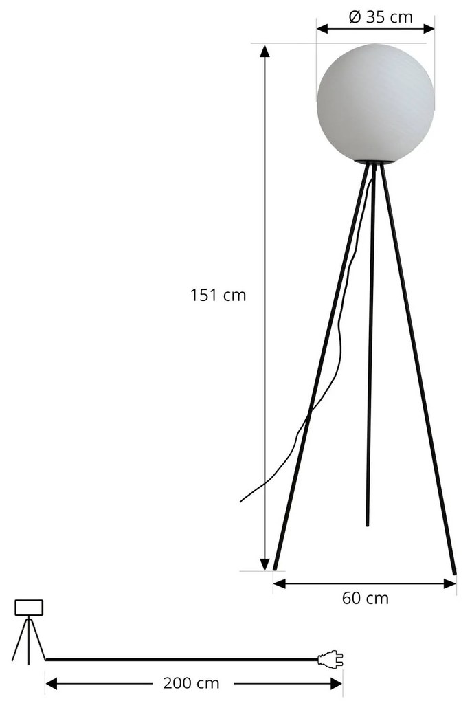 Lucande, lampada da terra Kestralia, bianco, vetro, Ø 35 cm, E27