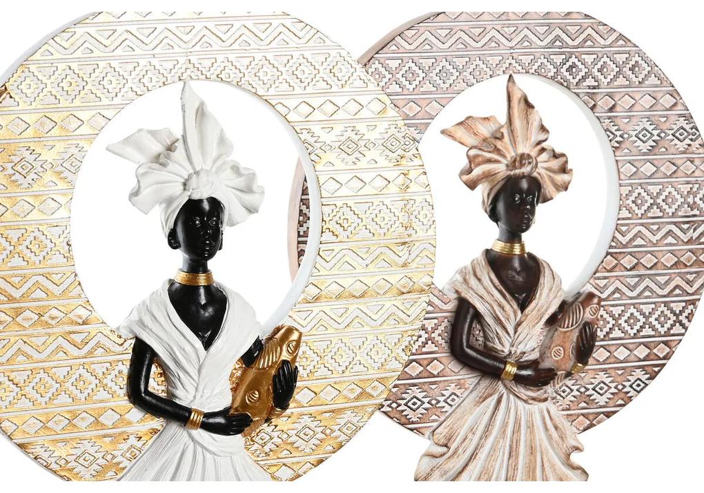 Statua Decorativa DKD Home Decor 21 x 7,5 x 38,5 cm Beige Dorato Marrone Bianco Coloniale Africana (2 Unità)