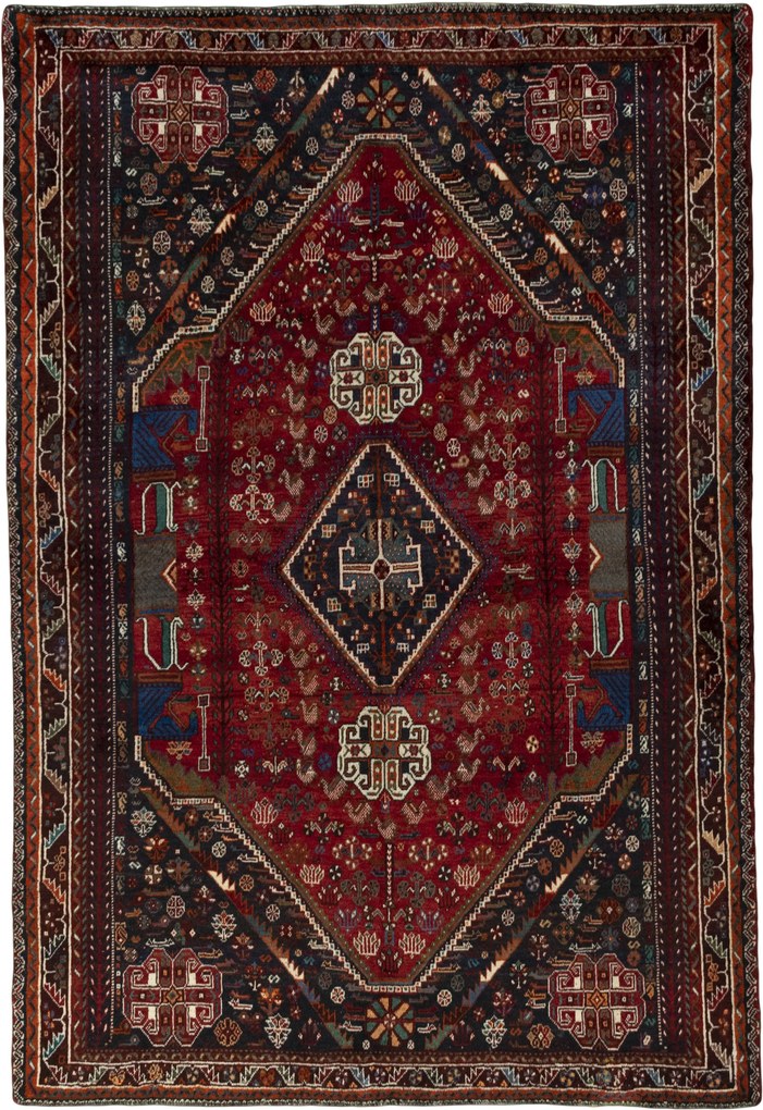 Shiraz Tappeto 260 x 180 Rosso (Iran) Annodato A Mano