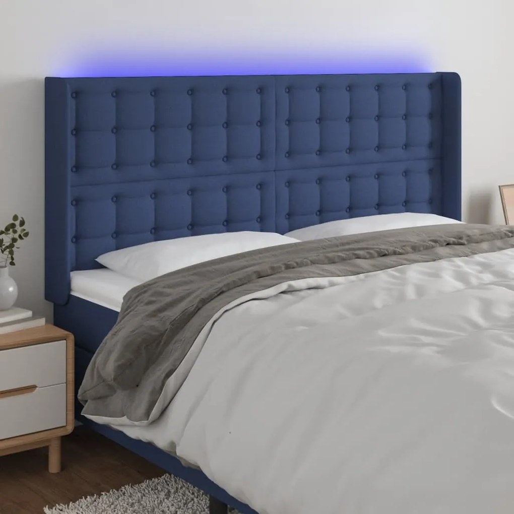 Testiera A Led Blu 163x16x118/128 Cm İn Tessuto /