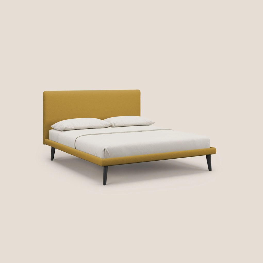Noel letto minimal scandinavo con piedi in mogano e tessuto fiammato impermeabile T19 giallo