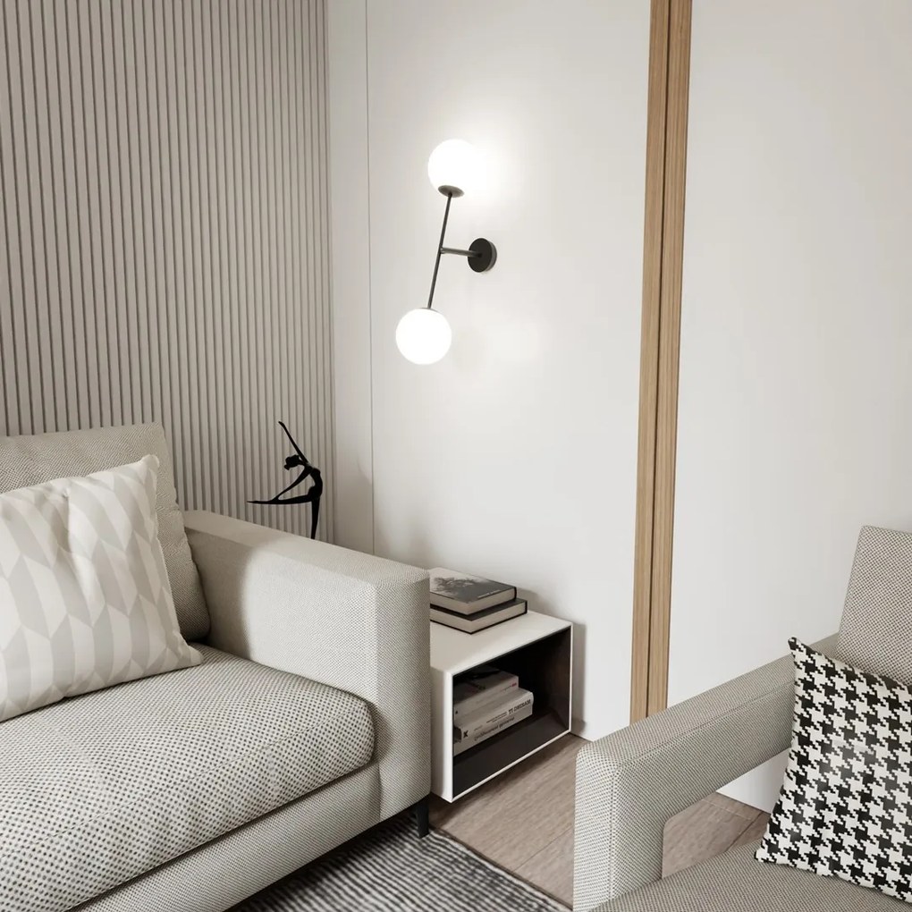 Applique da Parete in Acciaio e Vetro LINEAR K2 Nero 2xE14