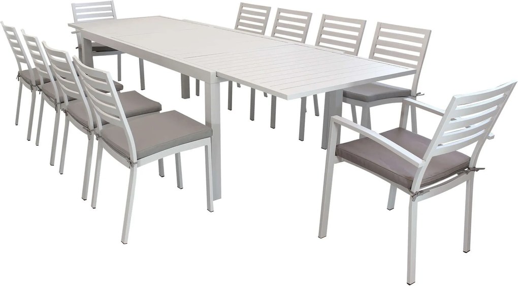 DEXTER - set tavolo in alluminio cm 200/300 x 100 x 74 h con 8 sedie e 2 poltrone Dexter