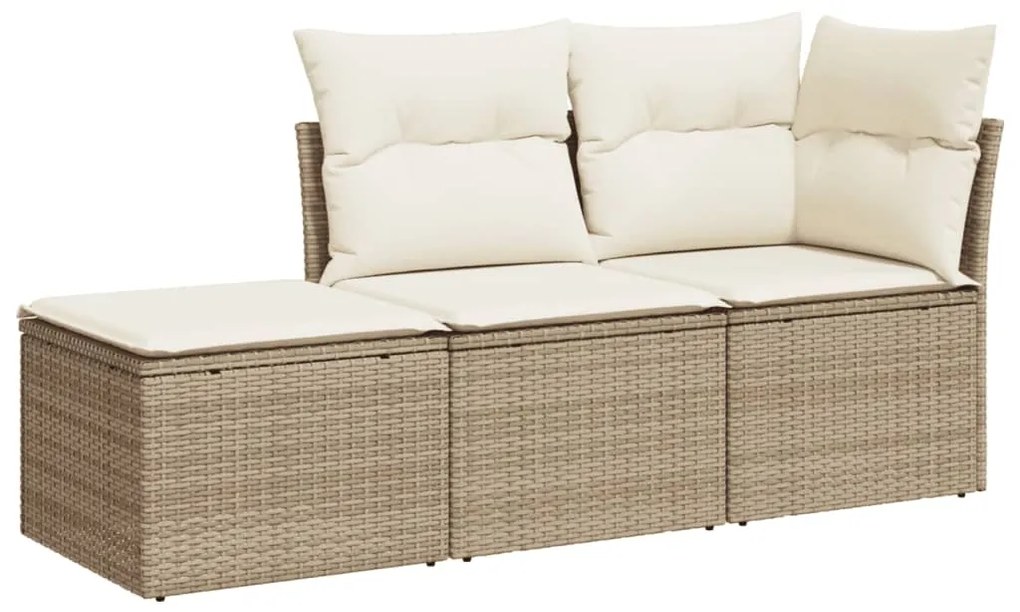 Set Divano da Giardino 3 pz con Cuscini Beige in Polyrattan