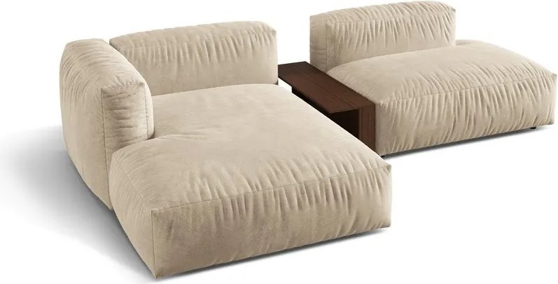 Divano angolare componibile beige (con penisola a sinistra/con chaise lounge) con rivestimento in velluto Martina – Micadoni