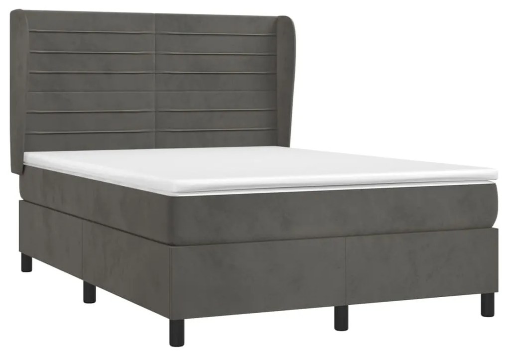 Giroletto a molle con materasso grigio scuro 140x200 cm velluto