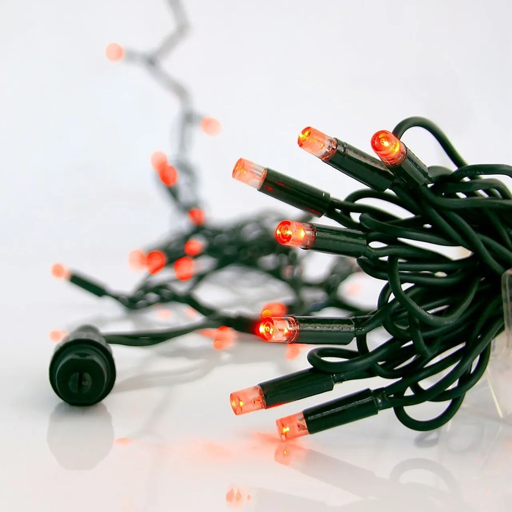 Catenaria Natalizia LED 11.6m IP65 Cavo VERDE Luce ROSSO Colore Rosso 620 - 625 °K