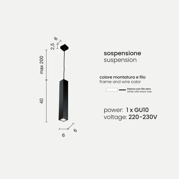 Lampada sospesa 1 luce GU10 - moderna 6 cm ALOA Bianco Grande