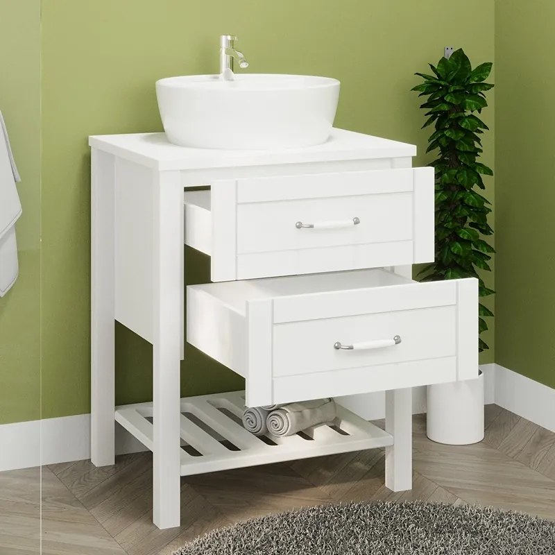 Kamalu - Mobile bagno a terra 60 cm stile classico bianco opaco | LAC-THALASSA-60