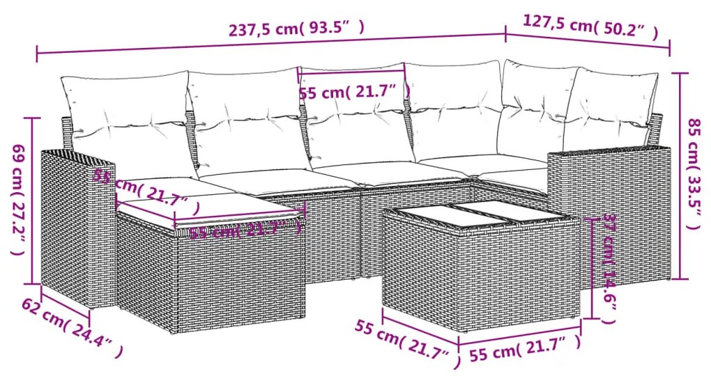 Set Divani da Giardino con Cuscini 7pz Nero Polyrattan