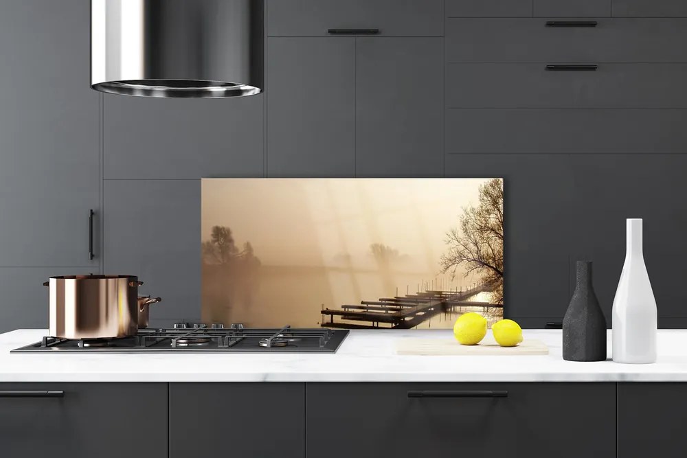 Schienali cucina Ponte d'acqua, paesaggio di nebbia 140x70 cm