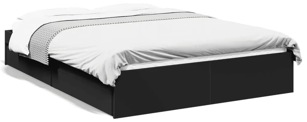 Giroletto Con Cassetti Nero 140x190 Cm İn Legno Multistrato /