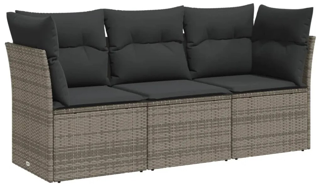 Set divani da giardino 3 pz con cuscini grigio in polyrattan