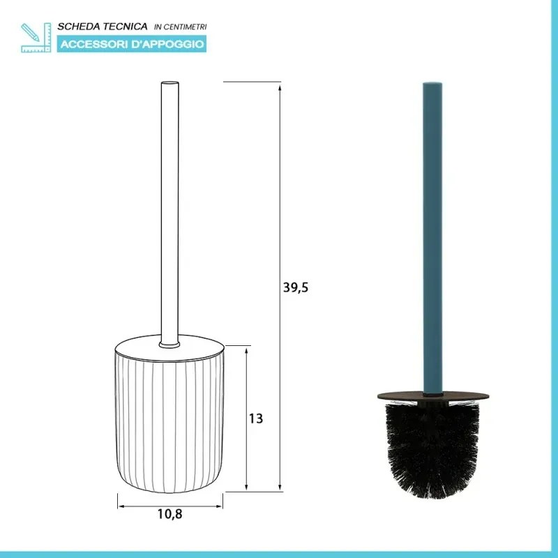 Scopino wc blu in ceramica soft touch con setole nere Spring
