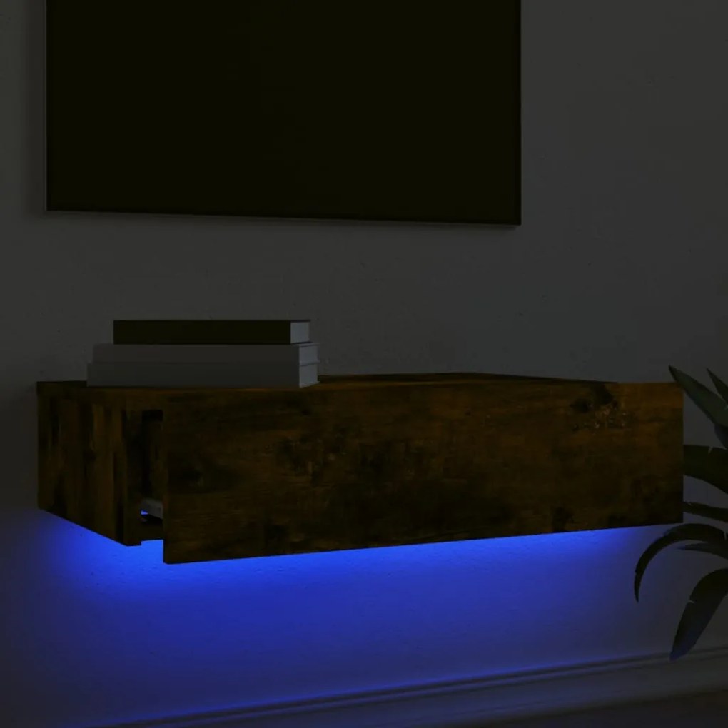 Mobile porta tv con luci led rovere fumo 60x35x15,5 cm