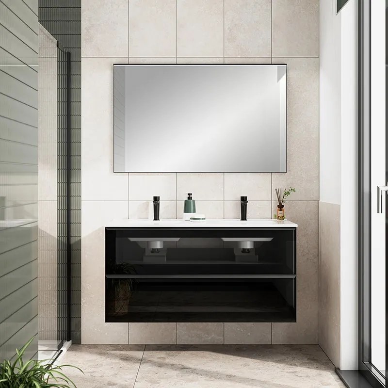 Mobile bagno con lavabo STAR L120 x H60 x P46 cm oak in vetro 2 cassetti per doppia vasca