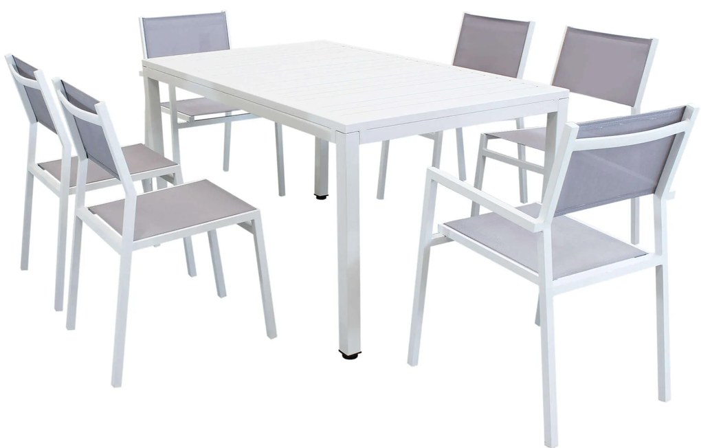 OMEN - set tavolo in alluminio cm 150 x 90 x 74 h con 4 sedie e 2 poltrone Aulus