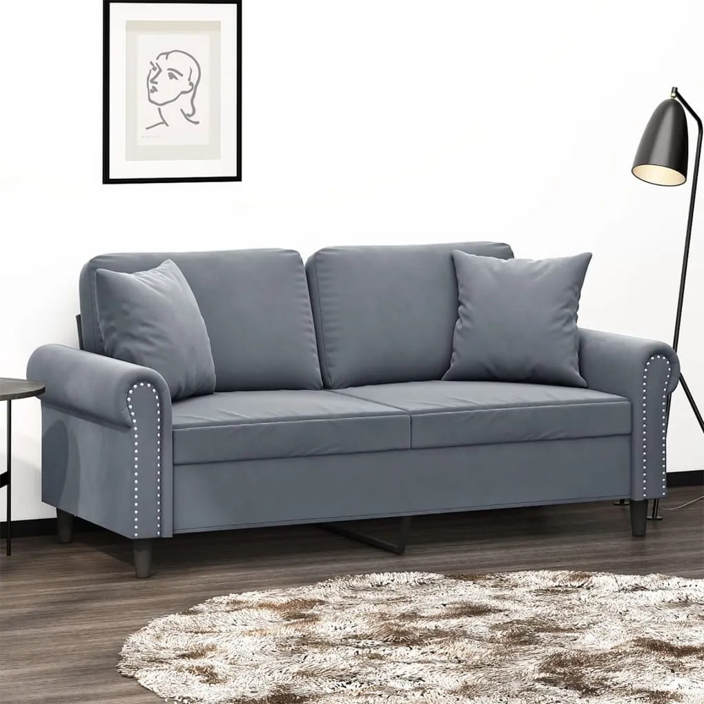 Divano A 2 Posti Con Cuscini Grigio Scuro 140 Cm İn Velluto /