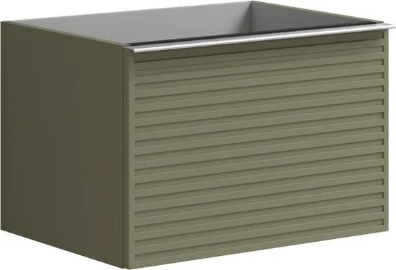 Mobile da bagno sospeso sotto lavabo Pixel stripes 2 cassetti L 60 x H 40 x P 45.5 cm verde salvia laccato opaco, con maniglia alluminio brillante