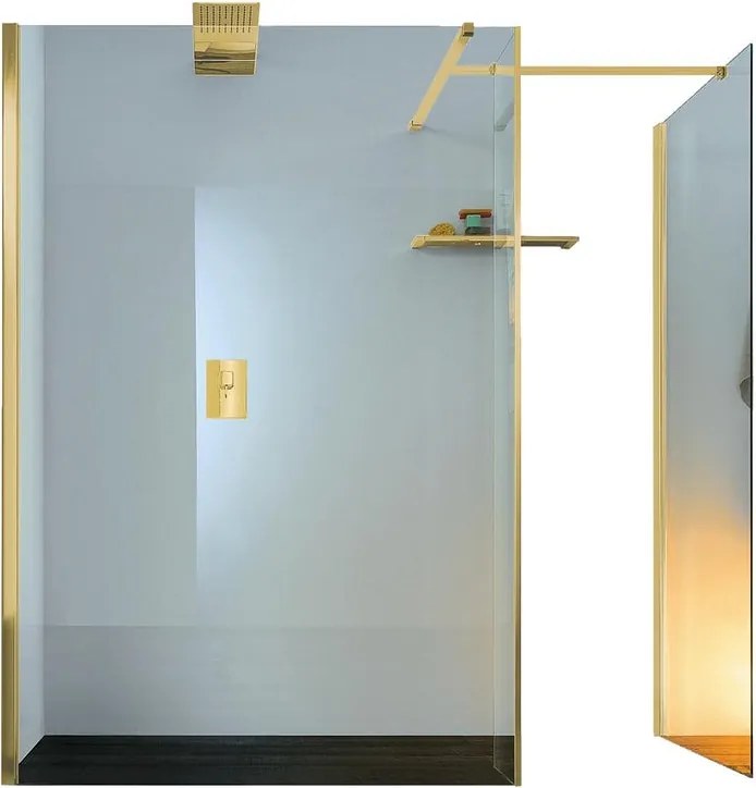 Box doccia walk-in Wens, vetro 6 mm, H 200 cm, profilo dorato