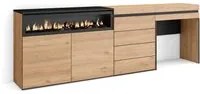 Credenza, 227x35x75 cm, Camera da letto, stanza, Camino elettrico, Cassettiera, Tavolo da toeletta, Rovere , RF3411