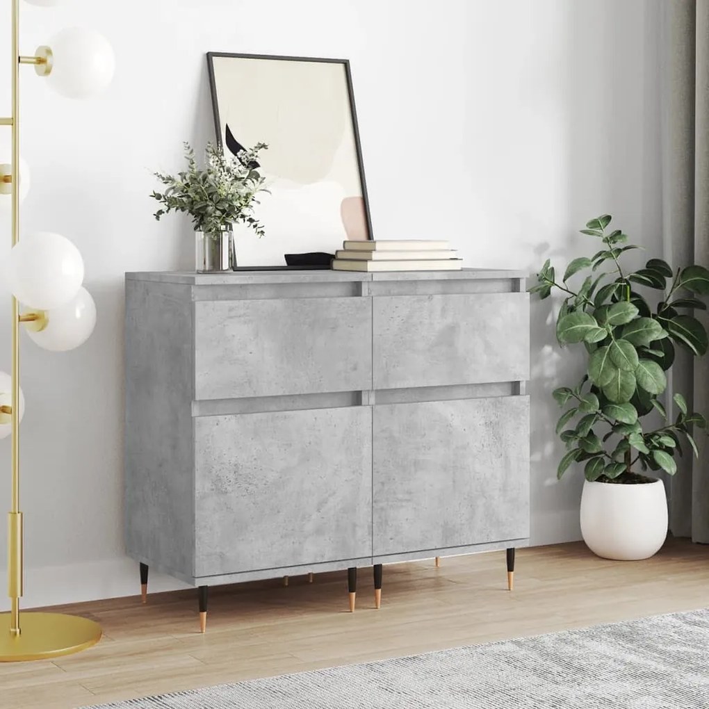 Credenze 2 Pz Grigio Cemento 40x35x70 Cm İn Legno Multistrato /