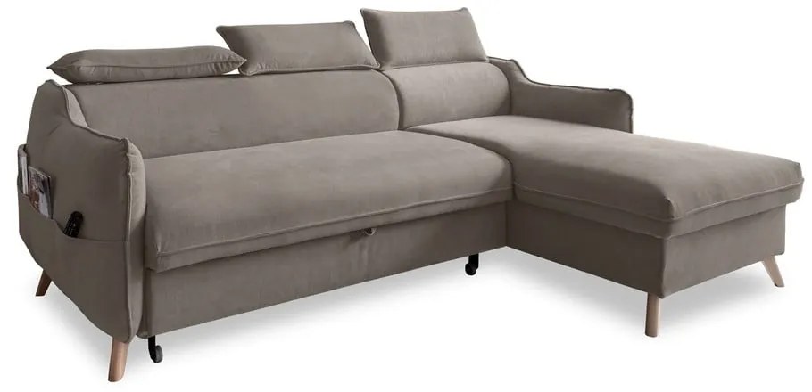 Divano letto angolare in velluto marrone chiaro (angolo destro) Sweet Harmony - Miuform