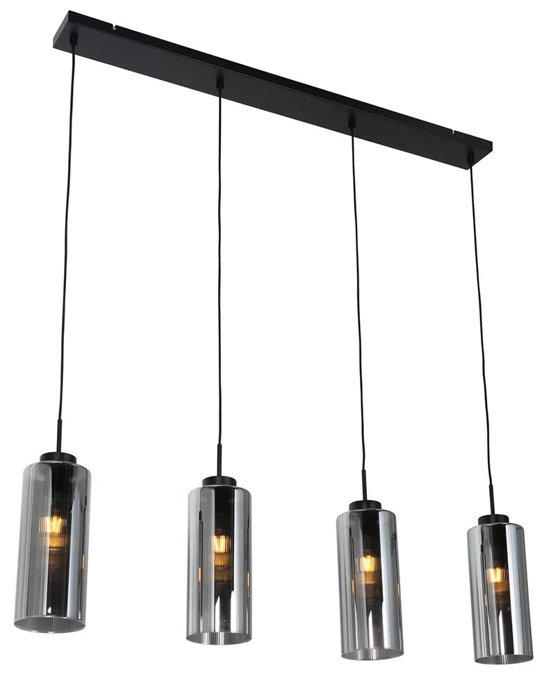 Lampada a sospensione smart nera con vetro fumé 4 luci incl. 4 Wifi ST64 - Laura