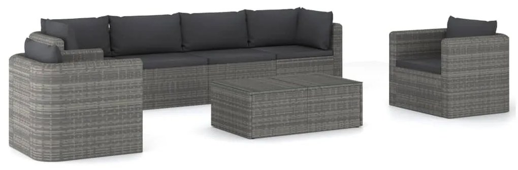 Set Divani da Giardino 7 pz con Cuscini in Polyrattan Grigio