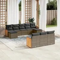 Set Divano da Giardino 10 pz con Cuscini Grigio in Polyrattan 3228097