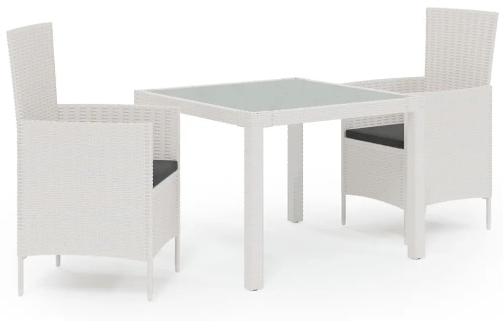 Set mobili da giardino 3 pz con cuscini in polyrattan bianco