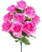 Set 3 Bouquet Artificiale con 9 Rose Altezza 43,5 cm Rosa