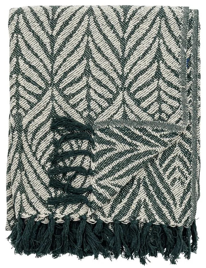 Coperta verde e beige in cotone riciclato 130x160 cm Ugento – Bloomingville