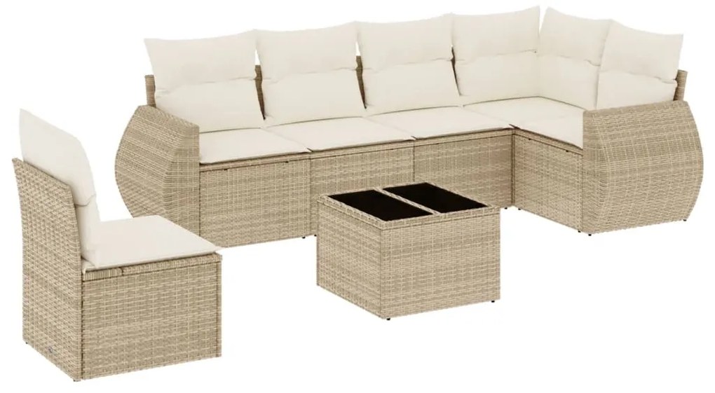 Set divani da giardino 7 pz con cuscini beige in polyrattan