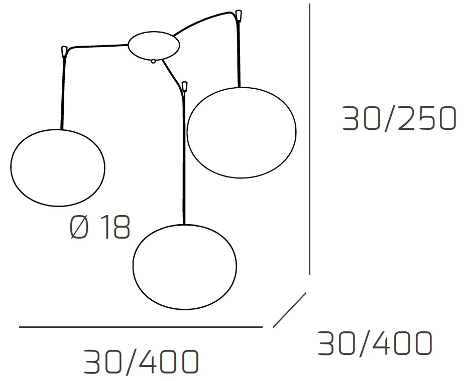 Sospensione Contemp Decentratori Soft Metallo Cromo Vetro Opaco 3 Luci E14