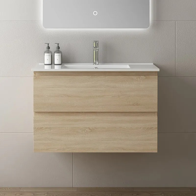Kamalu - Mobile bagno 80 cm lavabo integrato legno chiaro | KAM-HR80