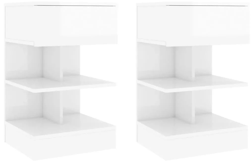 Comodini 2 Pz Bianco Lucido 40x35x65 Cm /