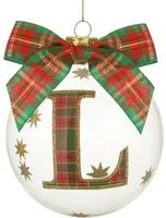 Pallina Natale con lettera L 10 cm tartan