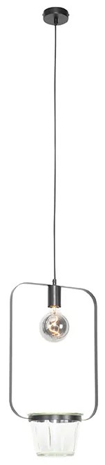 Lampada a sospensione moderna nera con vetro rettangolare - Roslini
